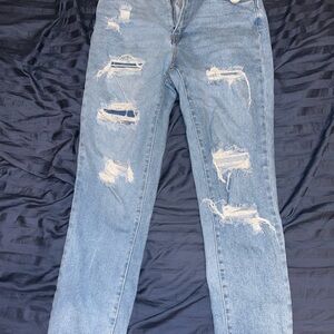 Wax Jean Collection Ripped Patchwork Jeans Size 7/28 Medium Wash Stretch Denim